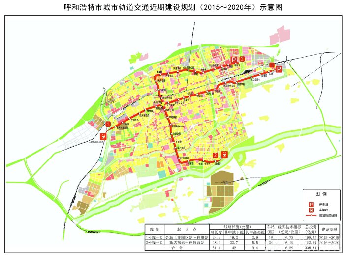 呼和浩特市城市轨道交通近期建设规划（2015-2020 年）示意图