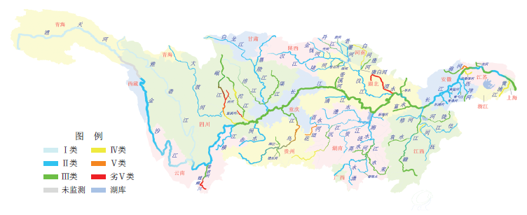  2014年长江流域水质分布示意图