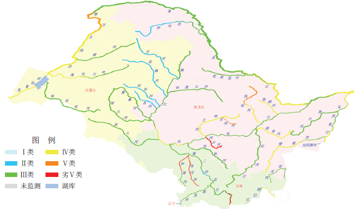 2014年松花江流域水质分布示意图